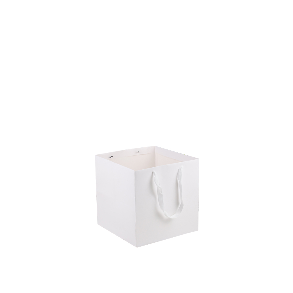 ถุงกระดาษทรงลูกบาศก์ มีหูหิ้ว สีขาว ขนาด 15x15x15cm (1 ใบ)