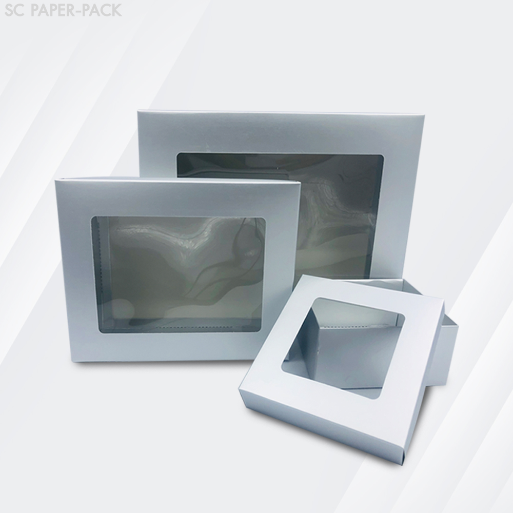 กล่องเมทัลลิค ฝาครอบ มีหน้าต่าง สีทอง สีเงิน (เเพ็ค 12) - Image 2