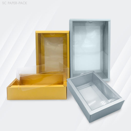 กล่องเมทัลลิค ฝาครอบพลาสติก สีทอง-สีเงิน (เเพ็ค12ใบ)