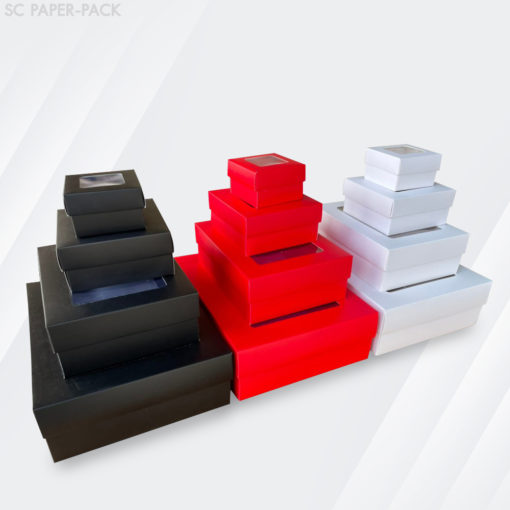 กล่องคราฟท์ฝาครอบ มีหน้าต่าง สี ขาว ดำ แดง (เเพ็ค 12) - Image 2