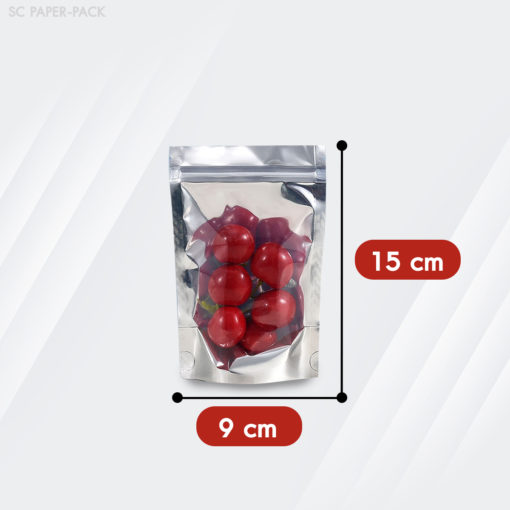 ถุงพลาสติก หน้าใส หลังทึบสีเงิน (เมทัลไลซ์) ตั้งได้ ซิปล็อค (แพ็ค 50) - Image 4