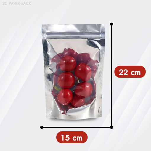 ถุงพลาสติก หน้าใส หลังทึบสีเงิน (เมทัลไลซ์) ตั้งได้ ซิปล็อค (แพ็ค 50) - Image 8