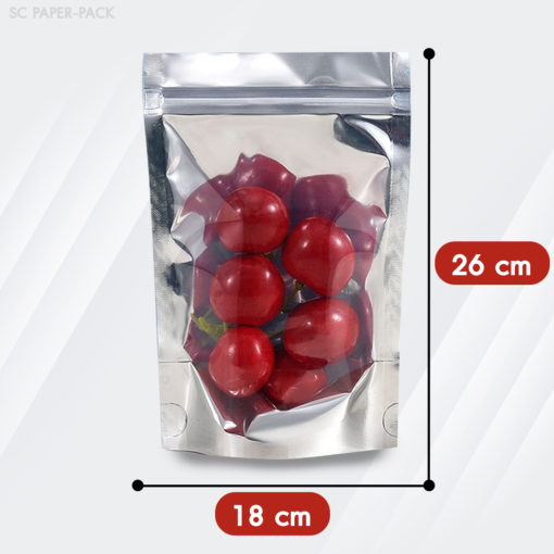 ถุงพลาสติก หน้าใส หลังทึบสีเงิน (เมทัลไลซ์) ตั้งได้ ซิปล็อค (แพ็ค 50) - Image 10