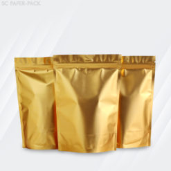 ถุงพลาสติก หน้า-หลังทึบสีทอง ตั้งได้ ซิปล็อค (แพ็ค 50 ใบ)