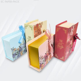 กล่องของขวัญ ของชำร่วย ทรงหนังสือ ลายดอกไม้ ขนาด 4.5x9x13cm (1ใบ) - Image 3