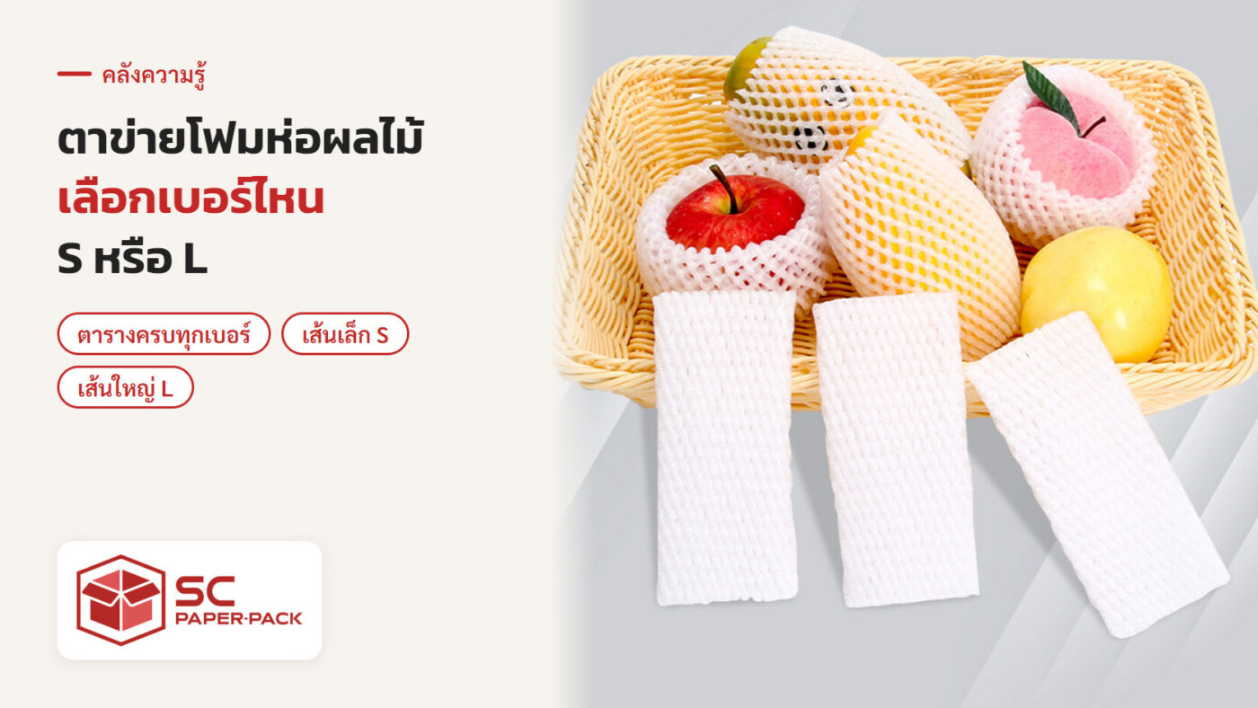 ตาข่ายโฟมห่อผลไม้ เส้นเล็ก S และเส้นใหญ่ L สีขาว