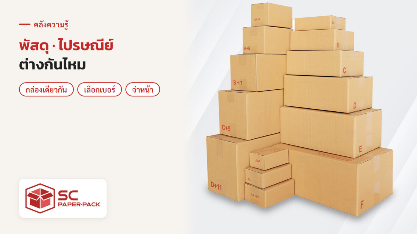 กล่องไปรษณีย์ฝาชนสีน้ำตาลหลายเบอร์ เรียงตามขนาด