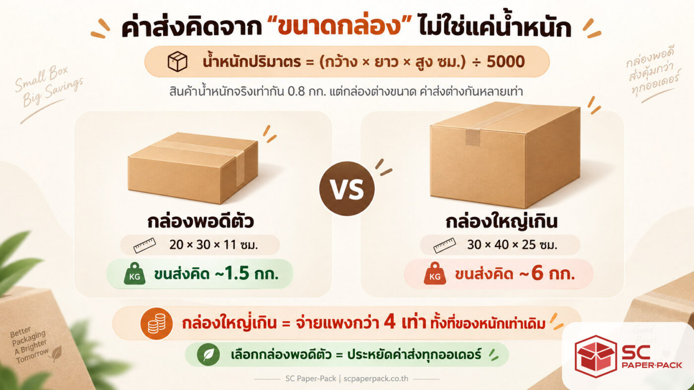 วิธีคิดค่าส่งพัสดุจากน้ำหนักปริมาตร เทียบกล่องพอดีตัวกับกล่องใหญ่เกิน