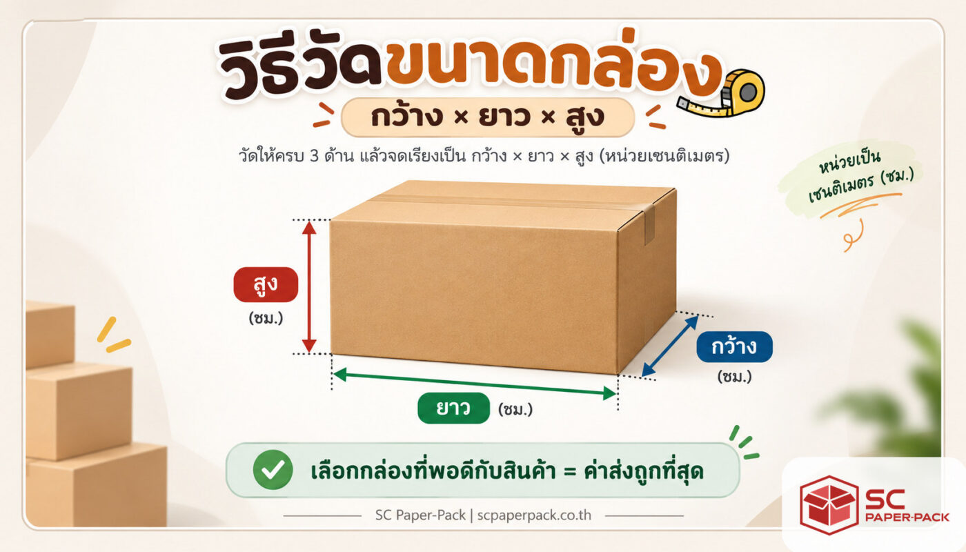 วิธีวัดขนาดกล่อง กว้าง ยาว สูง สำหรับสั่งกล่องไปรษณีย์