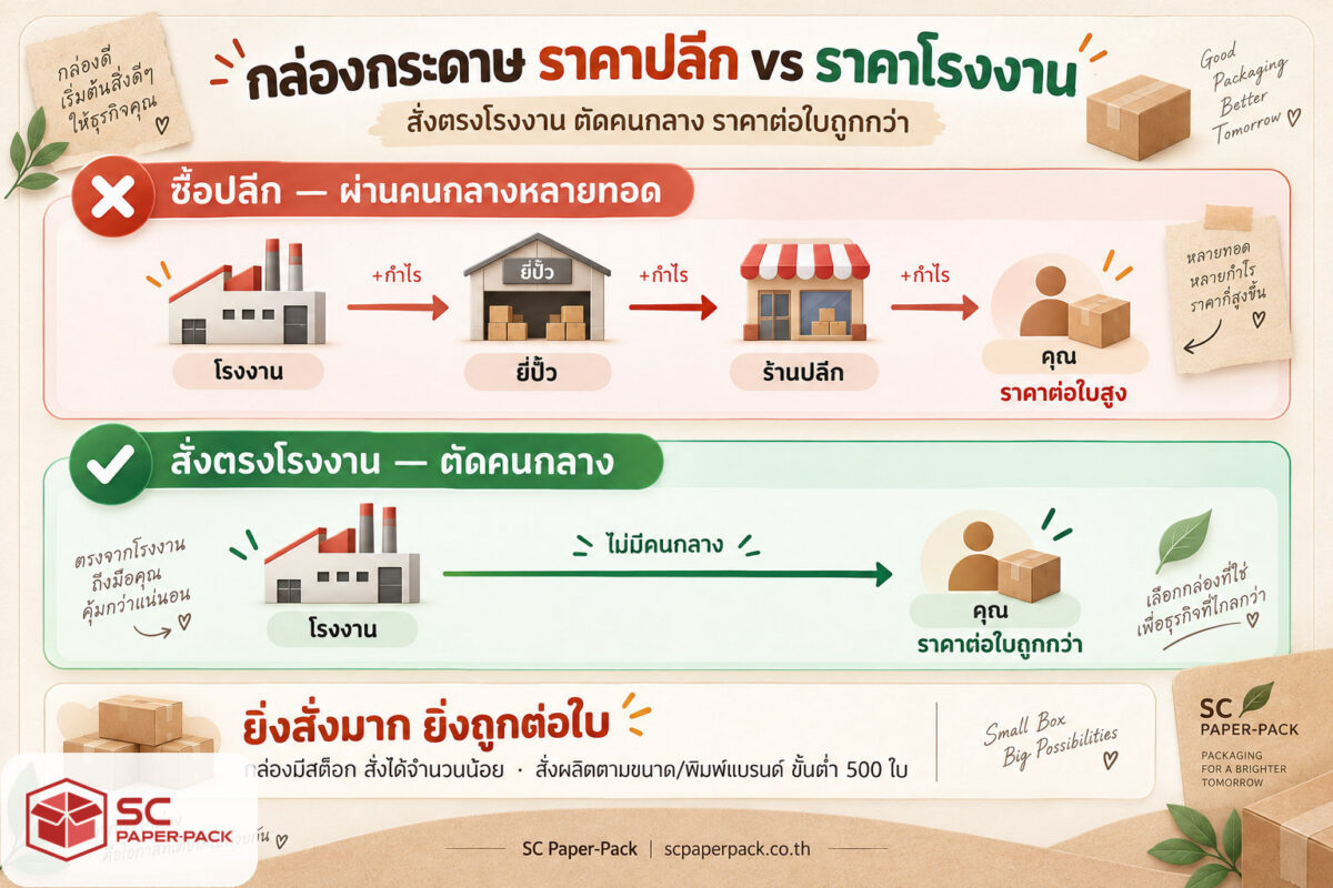 กล่องกระดาษราคาโรงงานถูกกว่าราคาปลีก เพราะสั่งตรงโรงงานตัดคนกลาง