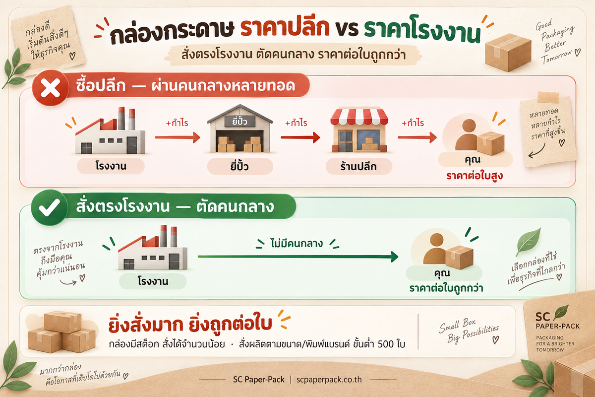 กล่องกระดาษราคาโรงงานถูกกว่าราคาปลีก เพราะสั่งตรงโรงงานตัดคนกลาง