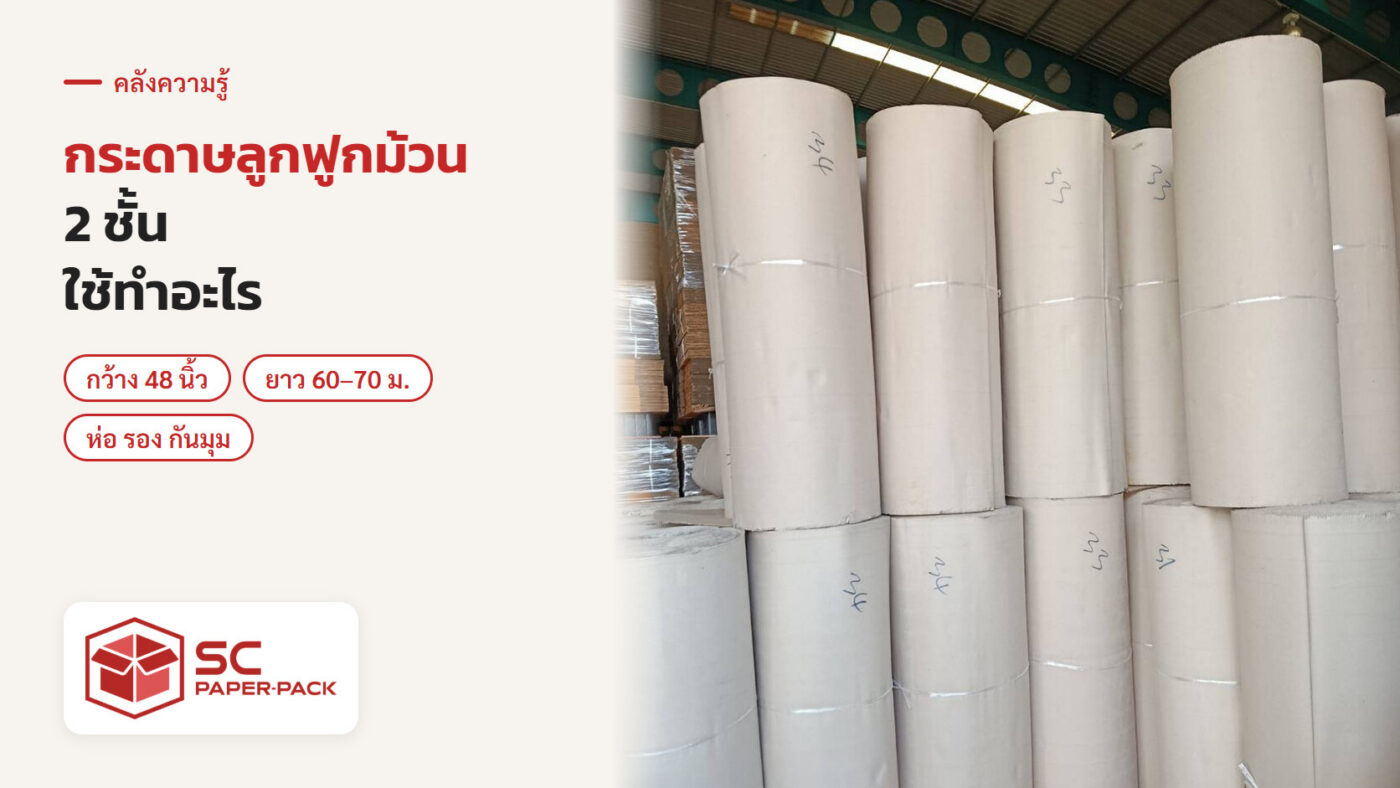 กระดาษลูกฟูกม้วน 2 ชั้น หน้ากว้าง 48 นิ้ว ยาว 60-70 เมตรต่อม้วน ในโรงงาน SC Paper-Pack